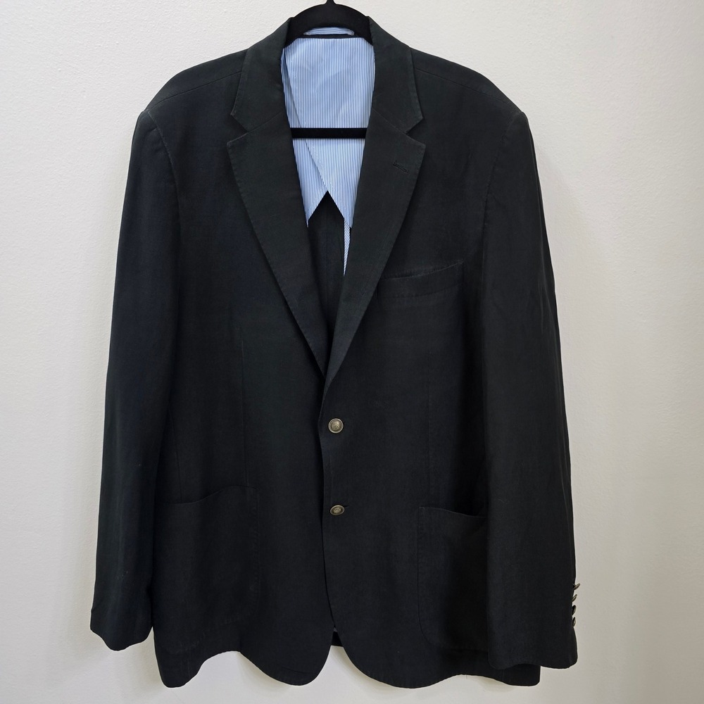 Weston Patrick James Reserve Silk Linen Blazer Black Sport Coat 46L CR398 Mens